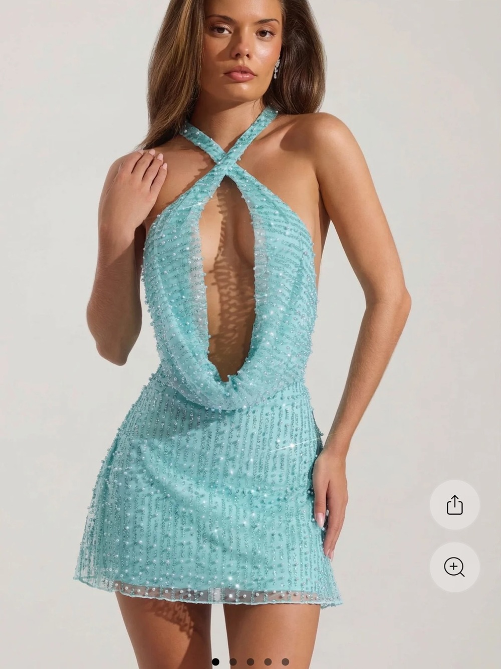 Oh Polly Aqua Beaded Mini Dress